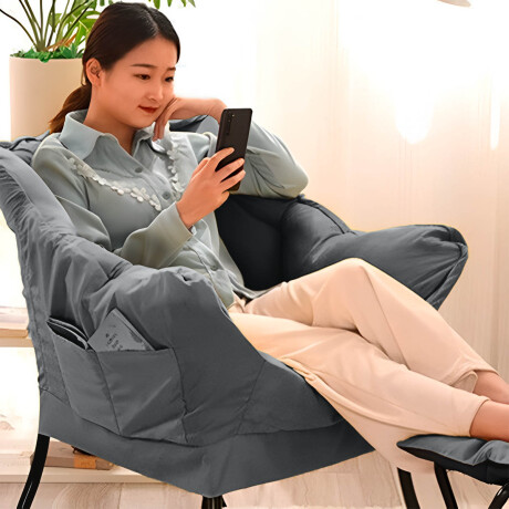 Silla Sillón Butaca Lazy Con Posapie Otomano Bolsillo Gris