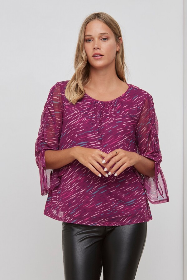 Blusa Tul Print BORDEAUX/MULTI