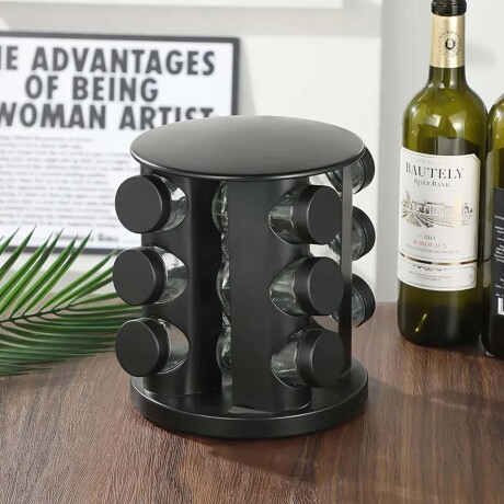 Especiero Giratorio Redondo con 12 Frascos para Condimentos Negro