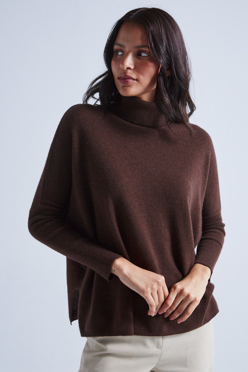 PONCHO LARGE COL ROULE Marron