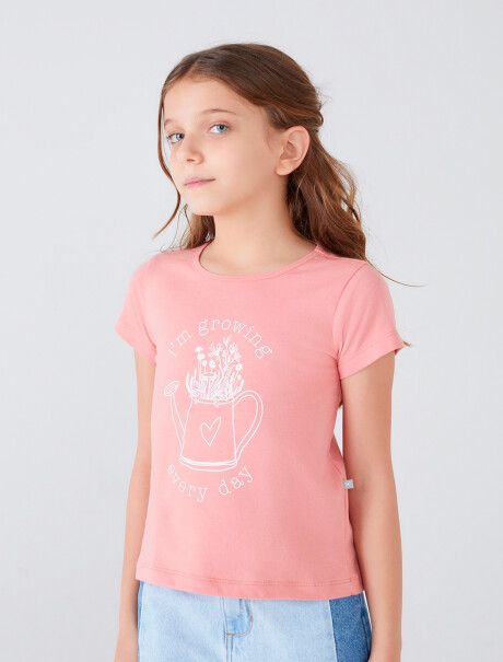 CAMISETA DE NIÑA MANGA CORTA ESTAMPADA ROSA
