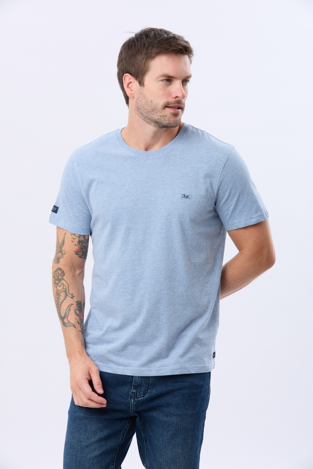 REMERA BÁSICA DE ALGODÓN Azul Melange