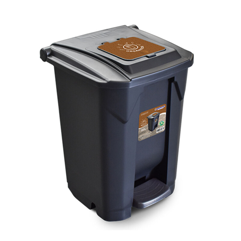 Tarro de residuos con ruedas pedal 60 lts MARRON