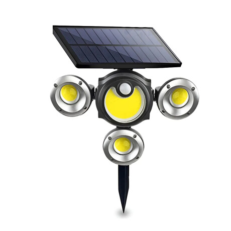 Foco Solar de Exterior 4 Paneles Led Ajustables c/Sensor Mov Negro
