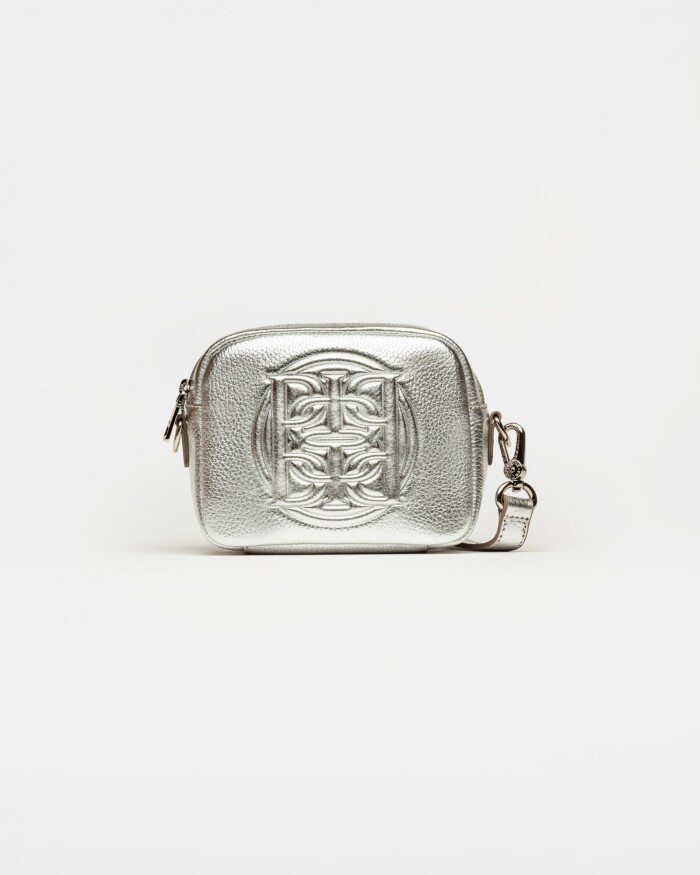 Bandolera Eterial en cuero graneado metalizado Plata