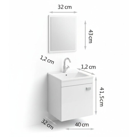 Mueble de Baño Suspendido Modelo Ébano (45cm) | Bacha y Espejo Mueble de Baño Suspendido Modelo Ébano (45cm) | Bacha y Espejo