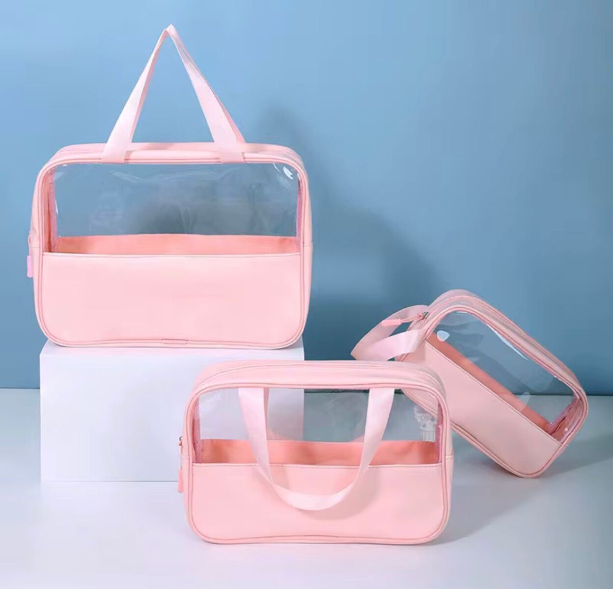 Set de Neceser de Viaje Transparentes Impermeables - Rosa 