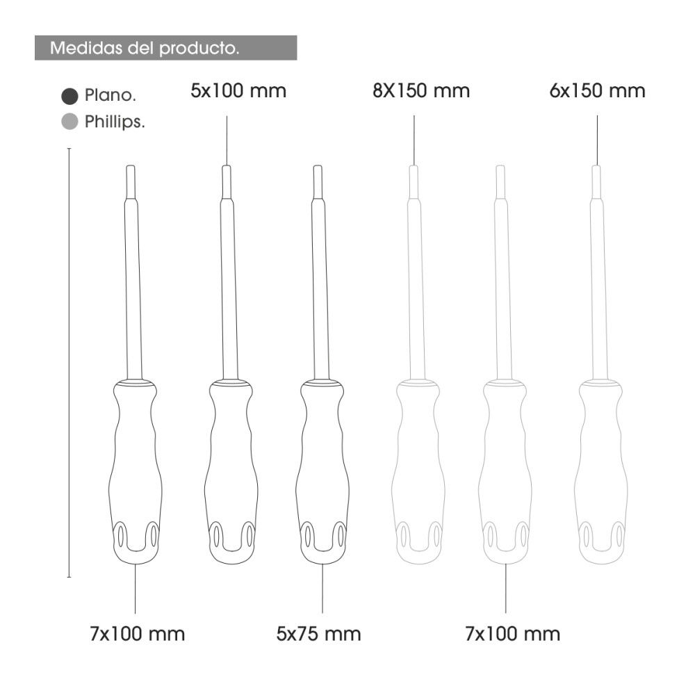 Juego De Destornilladores Planos Phillips 6 Unidades Tamaños Juego De Destornilladores Planos Phillips 6 Unidades Tamaños