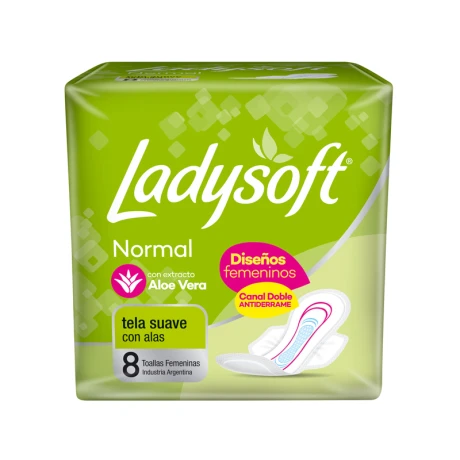 Toalla Femenina LADYSOFT Tela Suave con Alas x 8 Unidades Toalla Femenina LADYSOFT Tela Suave con Alas x 8 Unidades