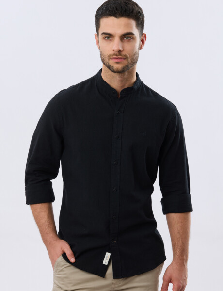 CAMISA LISA DE LINO CUELLO MAO Negro