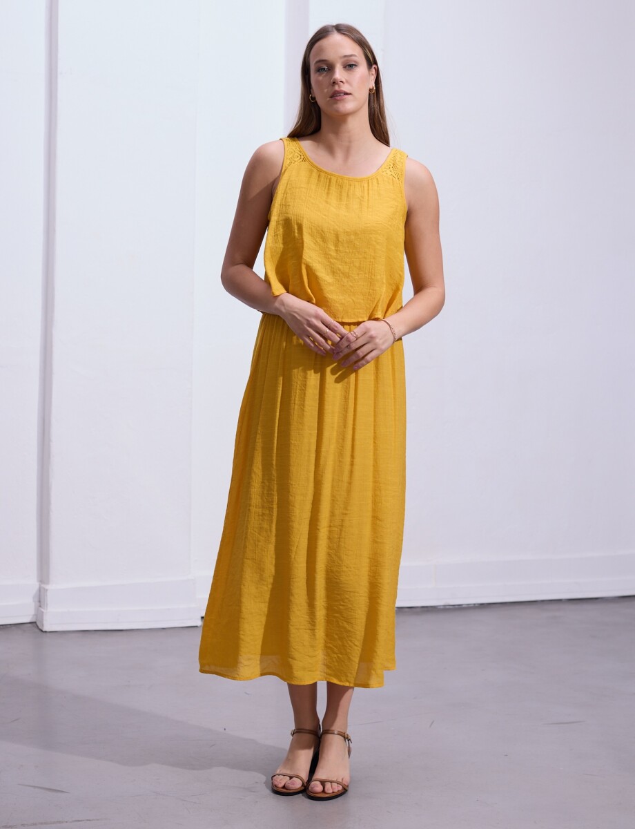 Vestido Maxi Detalle Crochet - Mostaza 