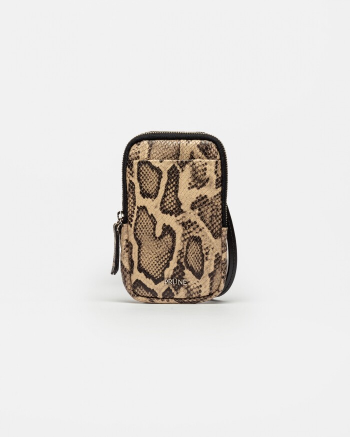 Porta Celular Pia En Cuero Pythone Beige