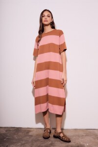 Vestido Tejido Rayado Rosa