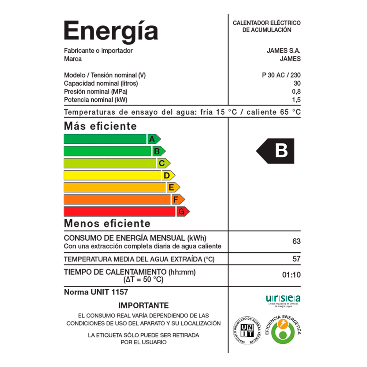 Termotanque Calefon Acero James 30 Litros Cilindrico Termotanque Calefon Acero James 30 Litros Cilindrico