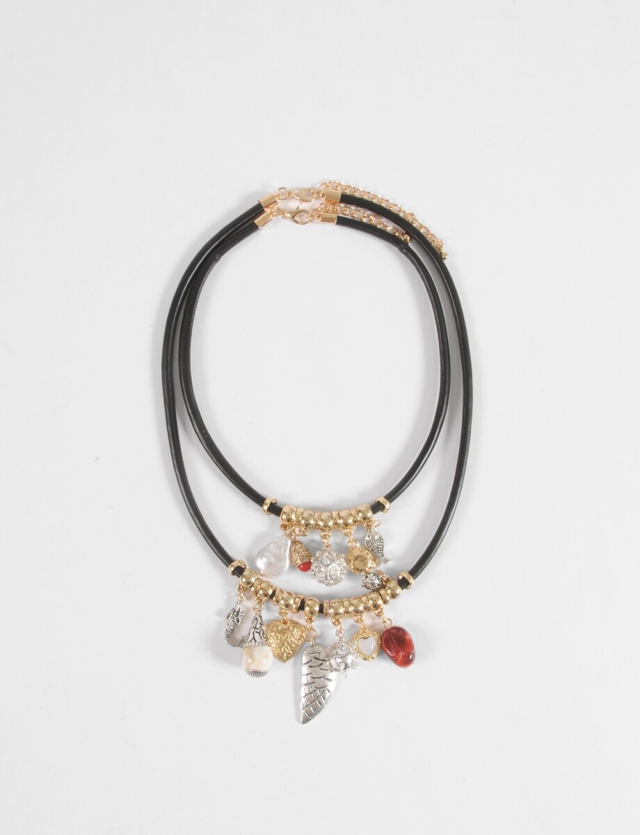 Collar doble cordón dijes - negro 