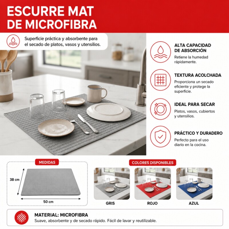 Escurre mat de microfibra 38x50 cm GRIS