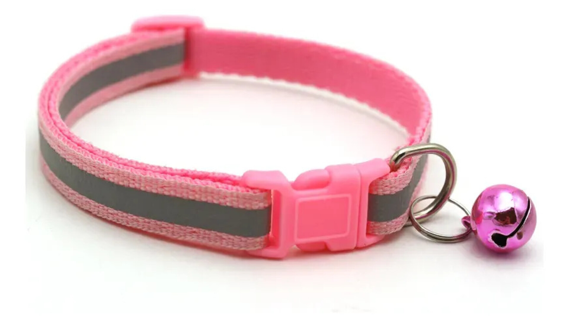 Collar Para Gato Ajustable Reflectivo Con Cascabel - ROSA 