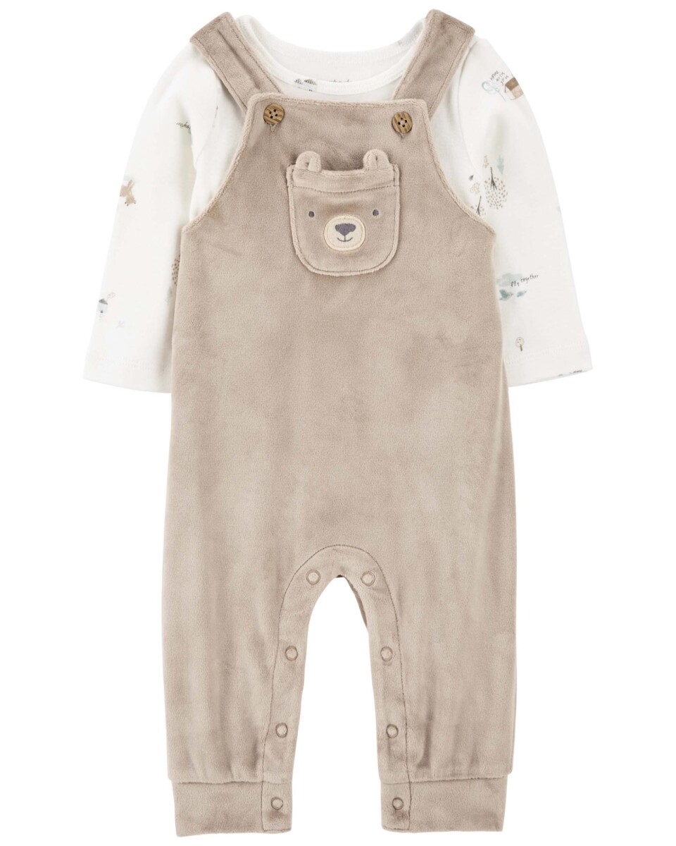 Set dos piezas, enterito de plush y remera de algodón, diseño oso 
