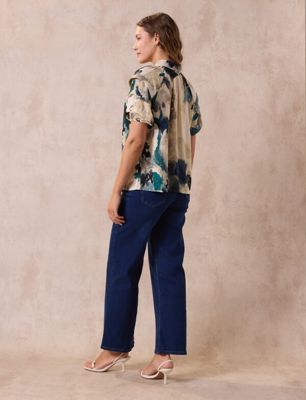 Blusa Cordel Manga Volados CRUDO/MULTI