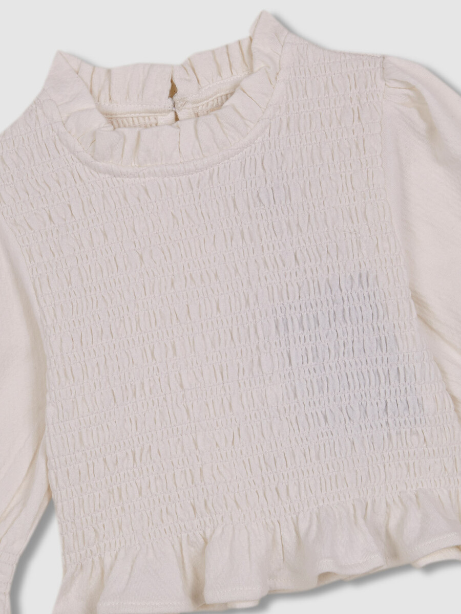 Camiseta De Manga Corta Con Smock Blanco