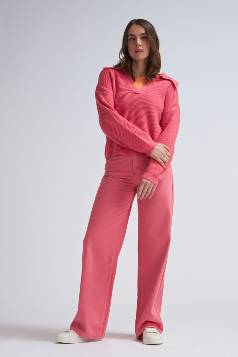 Sweater de punto cuello polo Rosado
