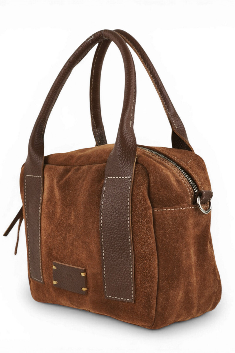 Cartera de Mano y Bandolera en Gamuza y Cuero Oxido
