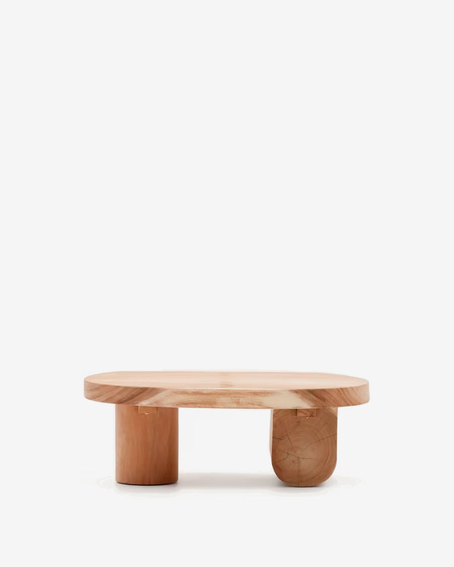 Mesa de centro Mosi con pie de madera maciza de mungur Ø 90 x 60 cm