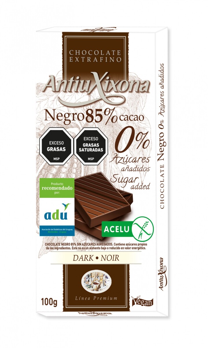TABLETA ANTIU CHOCOLATE NEGRO 85% S/AZÚCAR 100G 