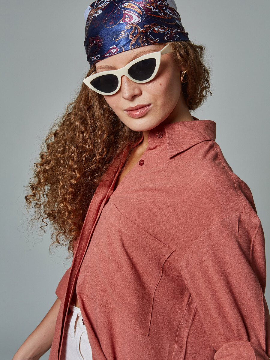 Camisa lino oversize - ladrillo 