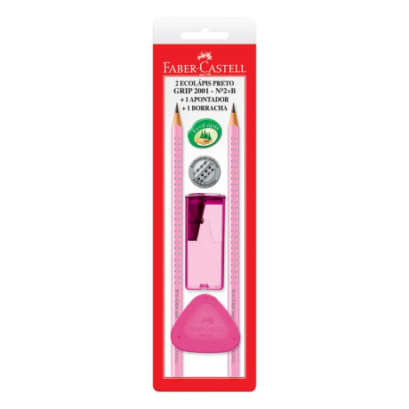 Set Faber Castell Grip Lapiz, Goma y Sacapuntas Rosado