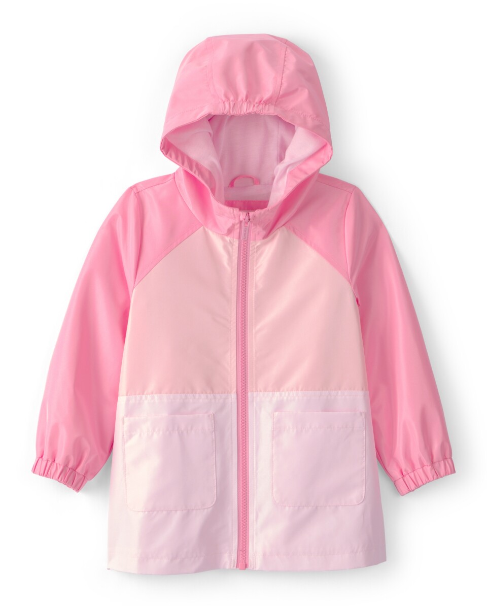 Campera impermeable, rosada, diseño bloques de color 