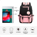 Mochila Estilo Coreano Kawaii Impermeable Notebook y USB Negro