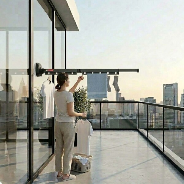 Tendedero Ropa Plegable Extensible 96 Cm 180° Ventosa Balcón Color Negro