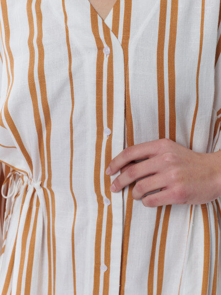 Vestido camisero rayado Blanco Y Camel