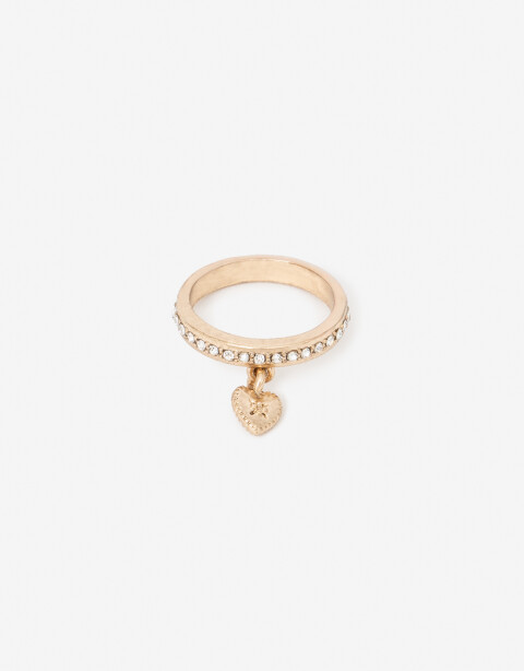 Anillos Chicos Folk Anillo Strass Con Dije Corazón - Dorado Antique Gold