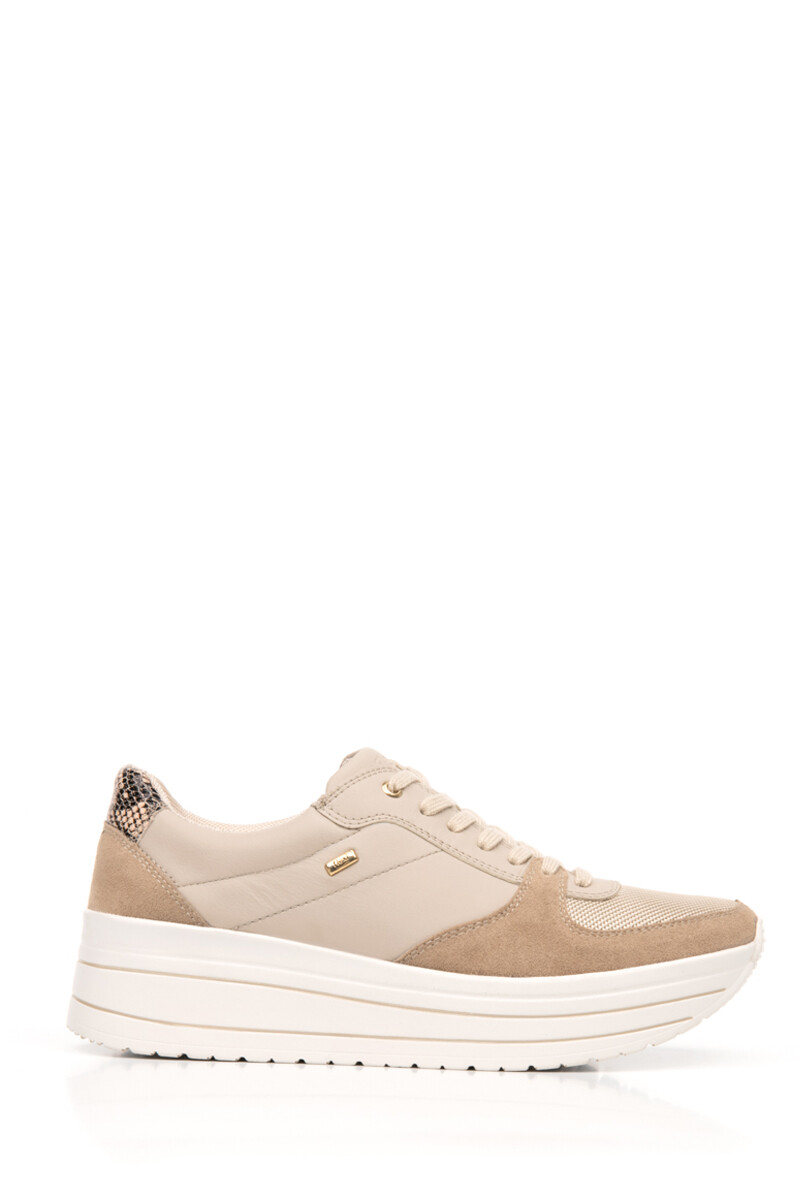 Sneaker De Plataforma Flexi Para Mujer Con Suela Gruesa - Beige 