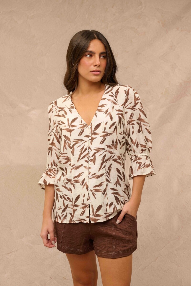 BLUSA AIME - ESTAMPADO HOJAS MARRON BLUSA AIME - ESTAMPADO HOJAS MARRON