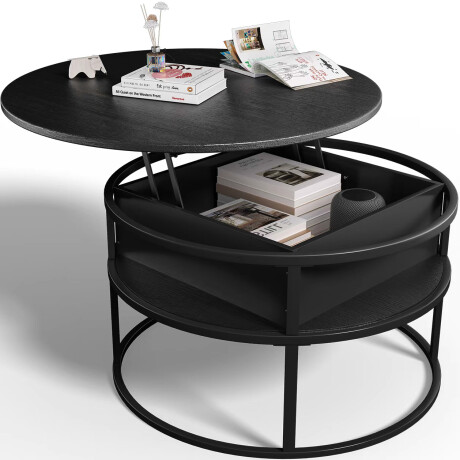 MESA DE LIVING CENTRO AUXILIAR ELEVABLE - TAPA CIRCULAR Color negro