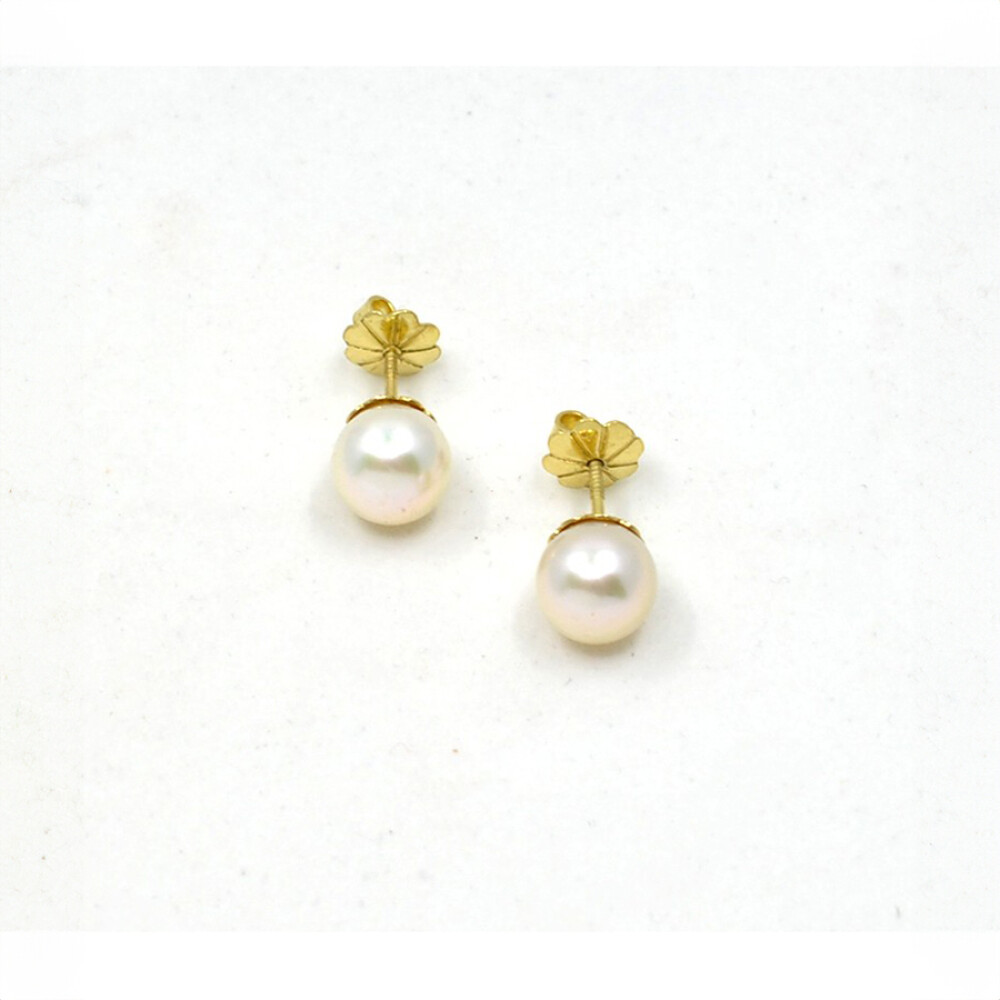 8,5 mm Caravanas en Oro 18 K Con Perlas 8,5 mm Caravanas en Oro 18 K Con Perlas