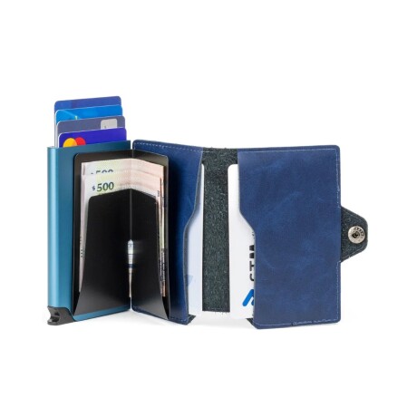 Billetera Baleine Kansas en Aluminio y Cuero con Protección RFID Original Navy