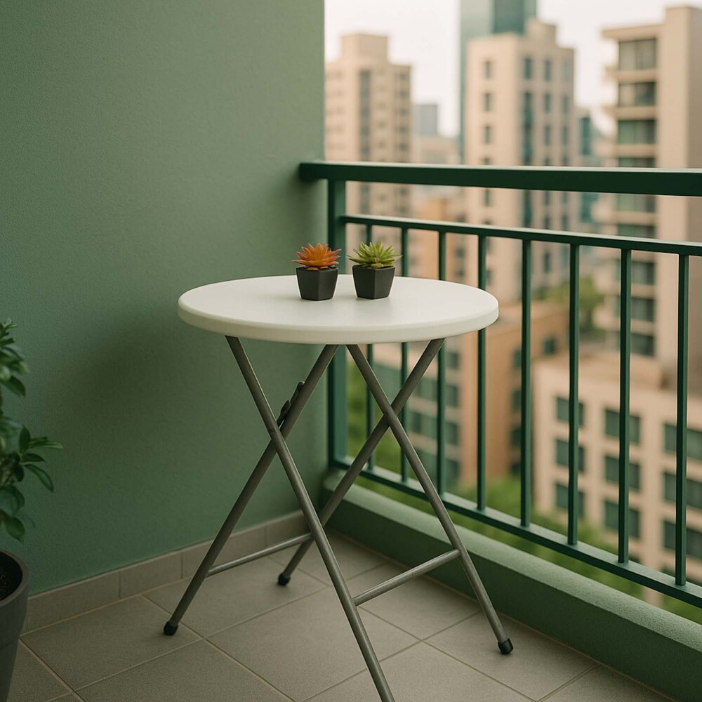 MESA PLEGABLE POLIETILENO-Y-METAL BLANCO HQY60