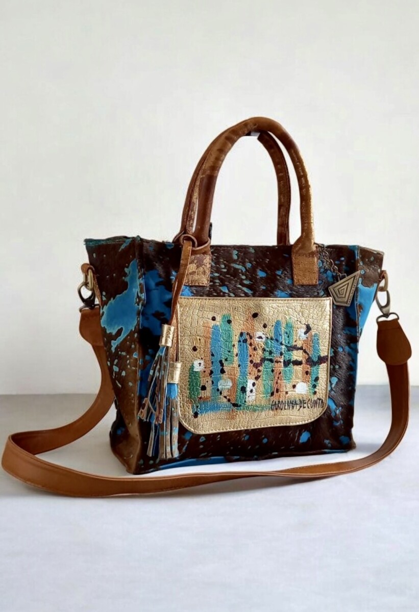 Cartera Frida Línea Dubai - Azul Turquesa Con Pelo 