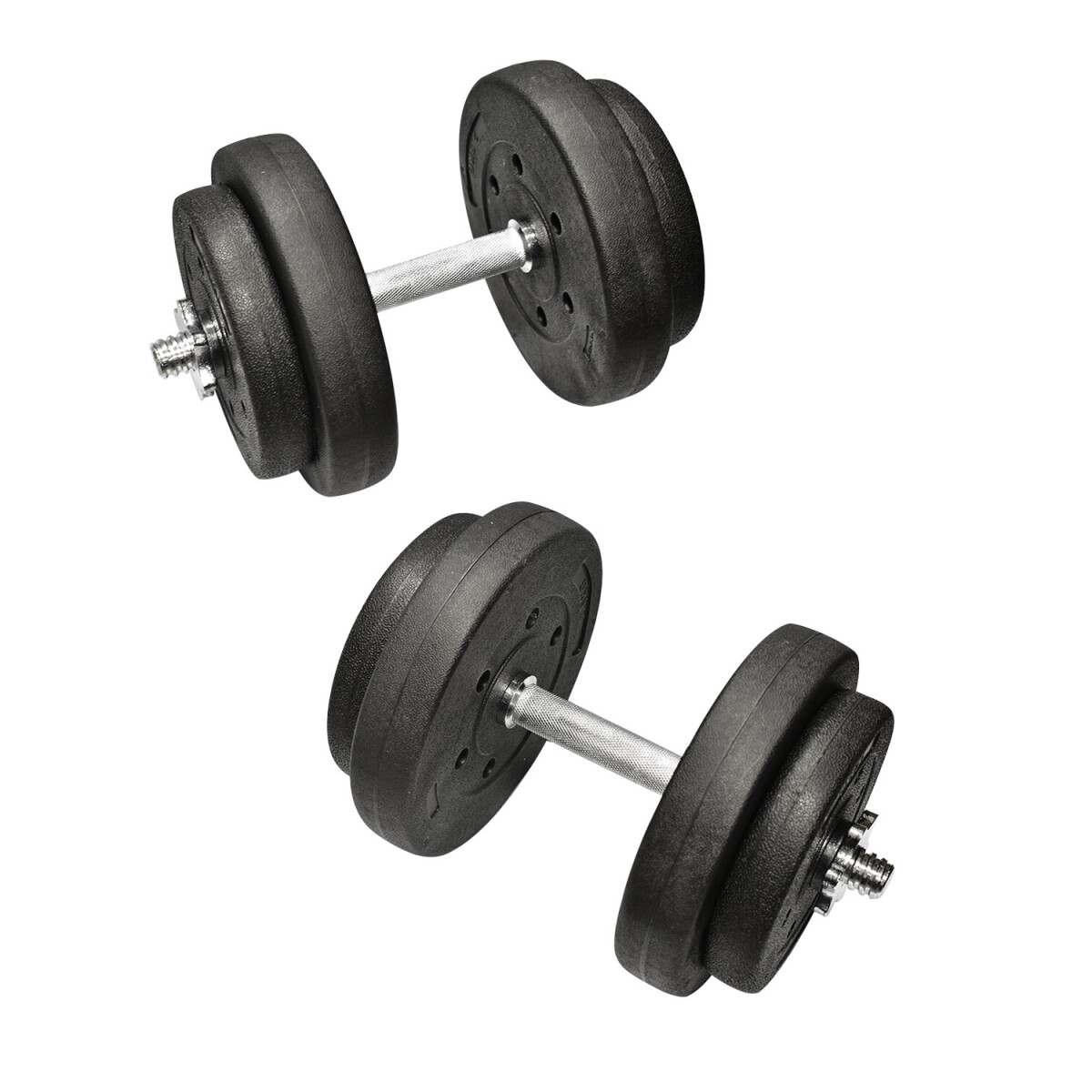 Kit 2 mancuernas cromadas + 30 kgs de Pesas - 2x10Kg 2x5Kg 