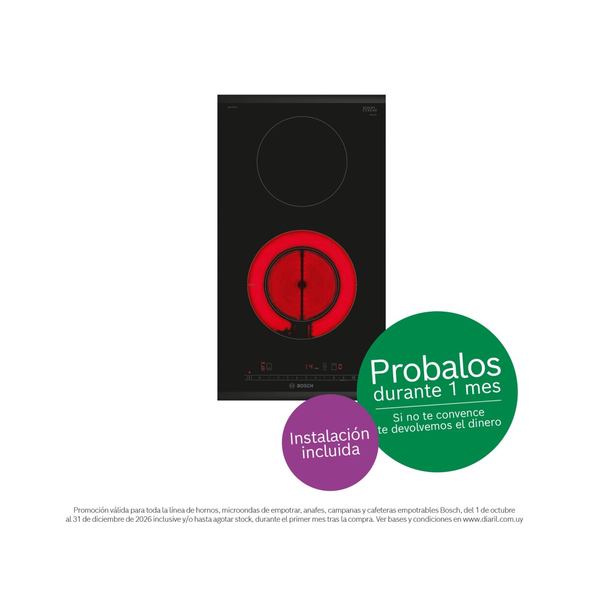 Anafe vitrocerámico Bosch PKF375FP2E 30 cm 