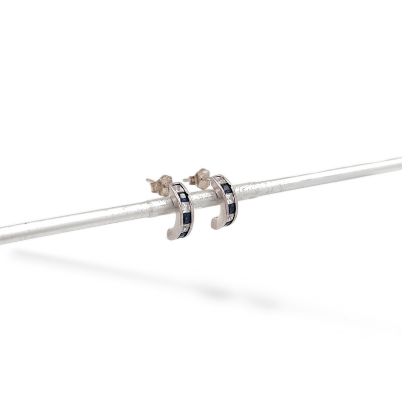 Caravanas Medio aro-Plata 925-Piedra Zafiro y zirconia-CA3269 conpiedra