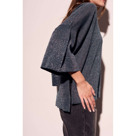 Sweater Manga Volados Lurex Petroleo