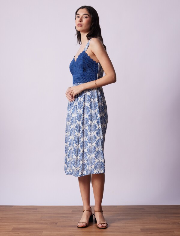 Vestido Detalle Crochet AZUL/BLANCO
