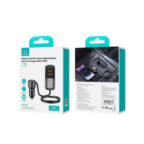 Cargador Para Auto Con Cable Usams Cc213 165 W CARGADOR AUTO CC213 165W 2PD 3 USB USAMS