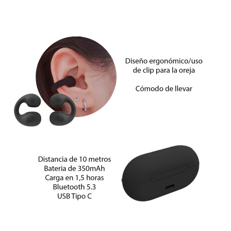 Auriculares Earcuffs Sound Estéreo Livianos Cómodos Modernos Negro