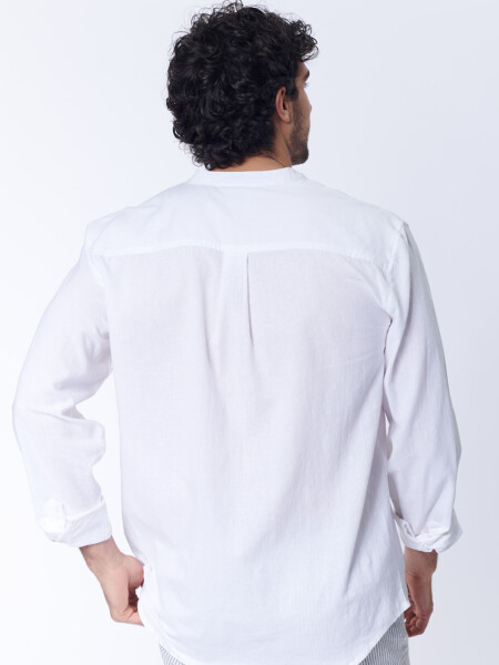 Camisa Con Lino Cuello Mao Blanca